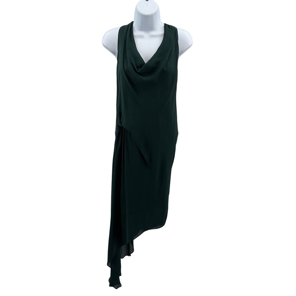 Haute Hippie Silk Dress SZ M Green Asymmetric Hem Cowl Neck Sleeveless Racerback